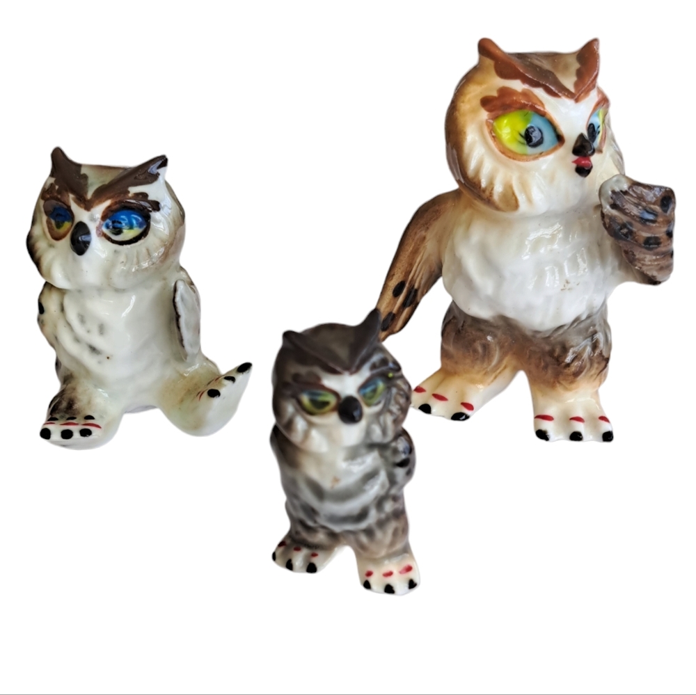 Vintage Bone China Owl Set